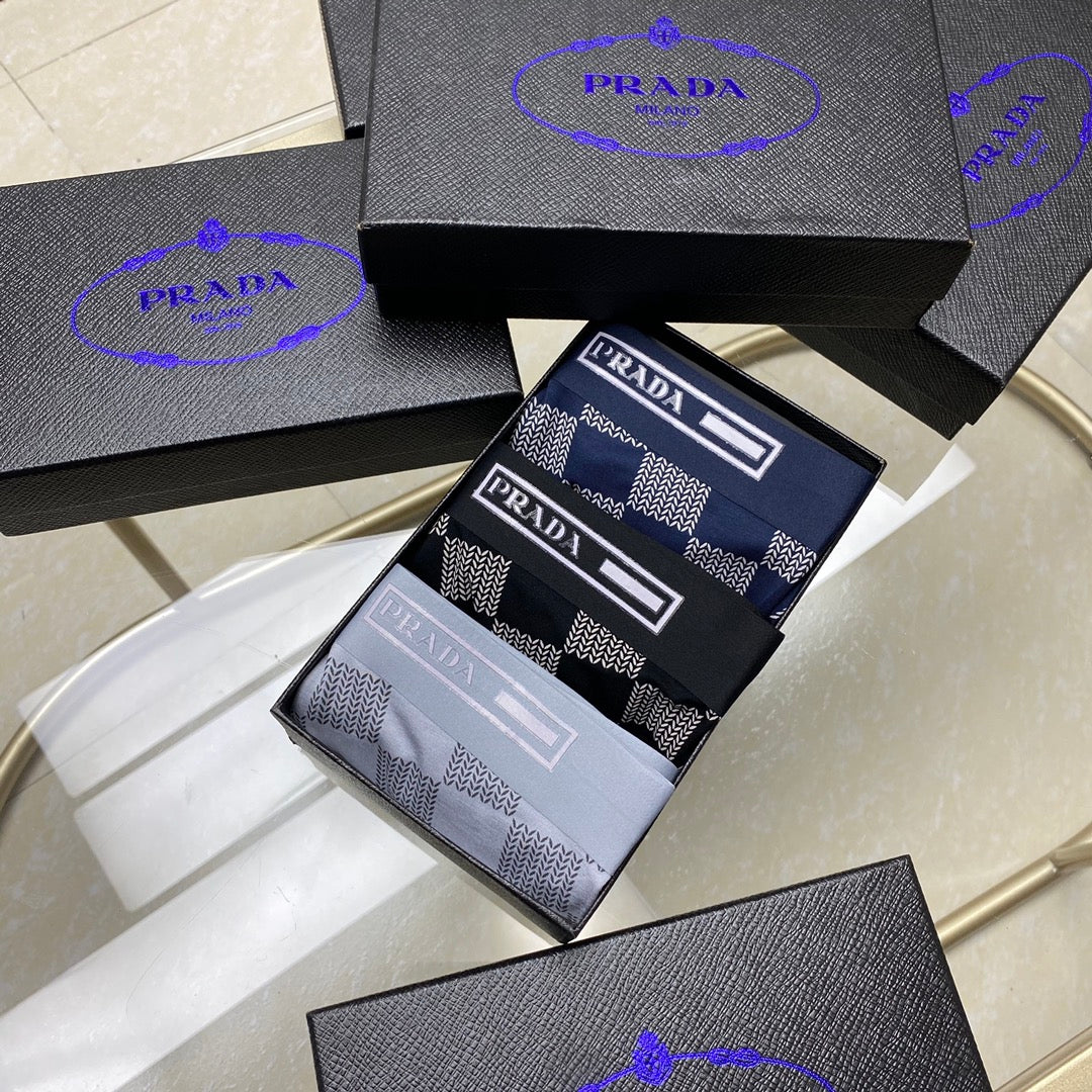 Prada Cotton Clean Logo Waistbands Men's Boxer Briefs - 3-Piece Box
