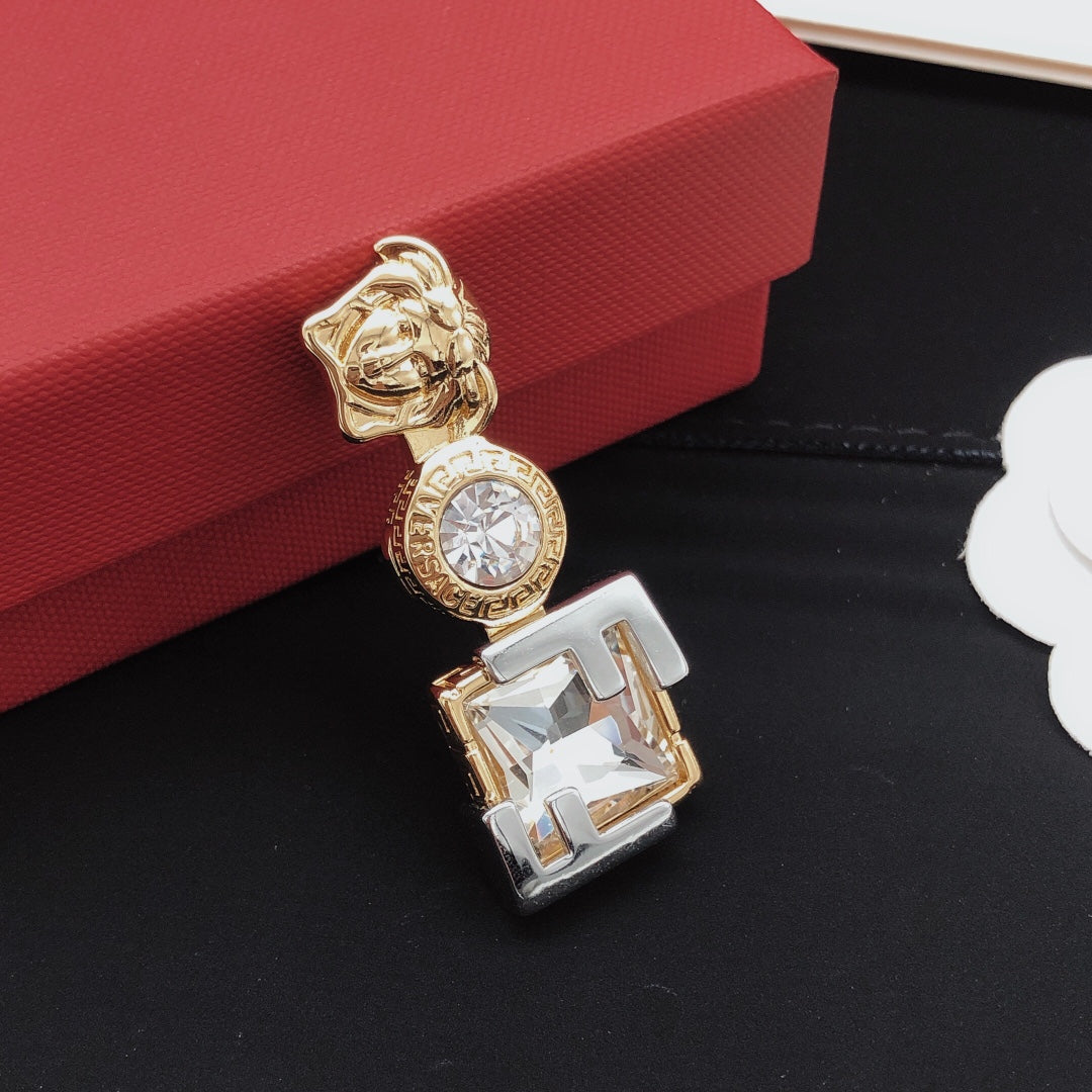 Statement Emblem Brooch Pin in Polished Metal-Tone front product view