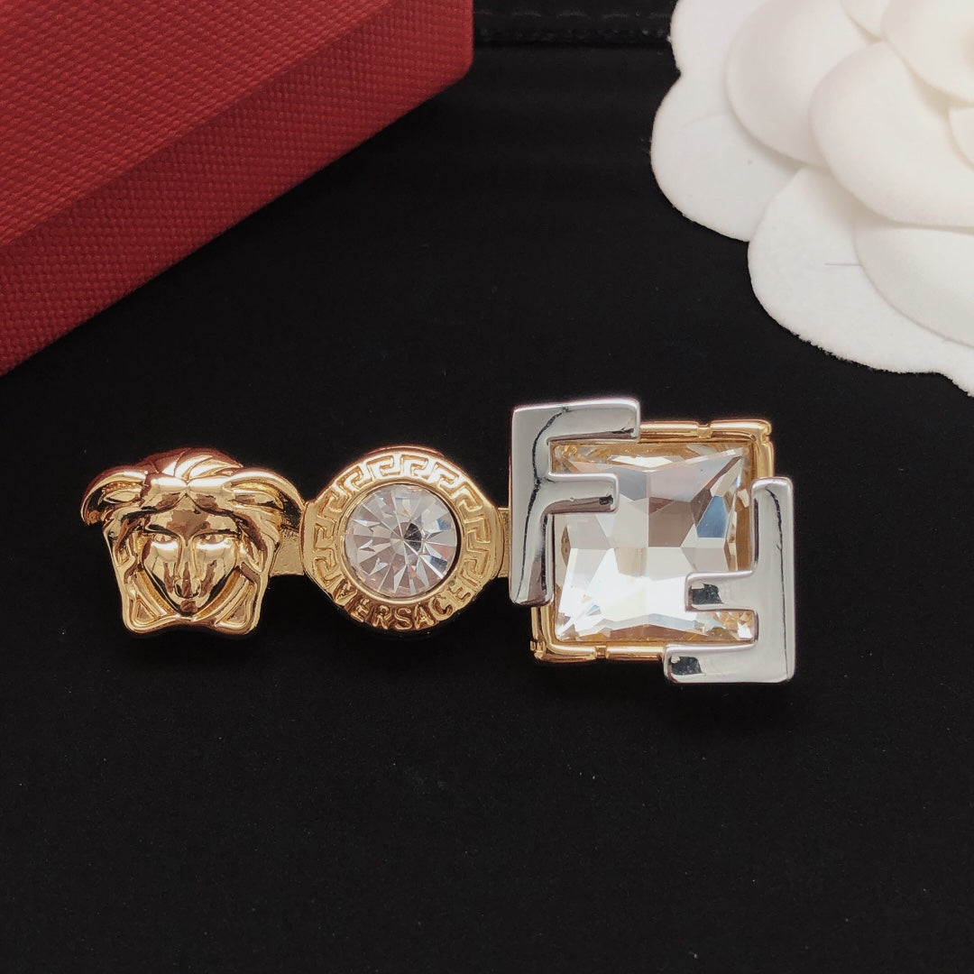 Statement Emblem Brooch Pin in Polished Metal-Tone front product view