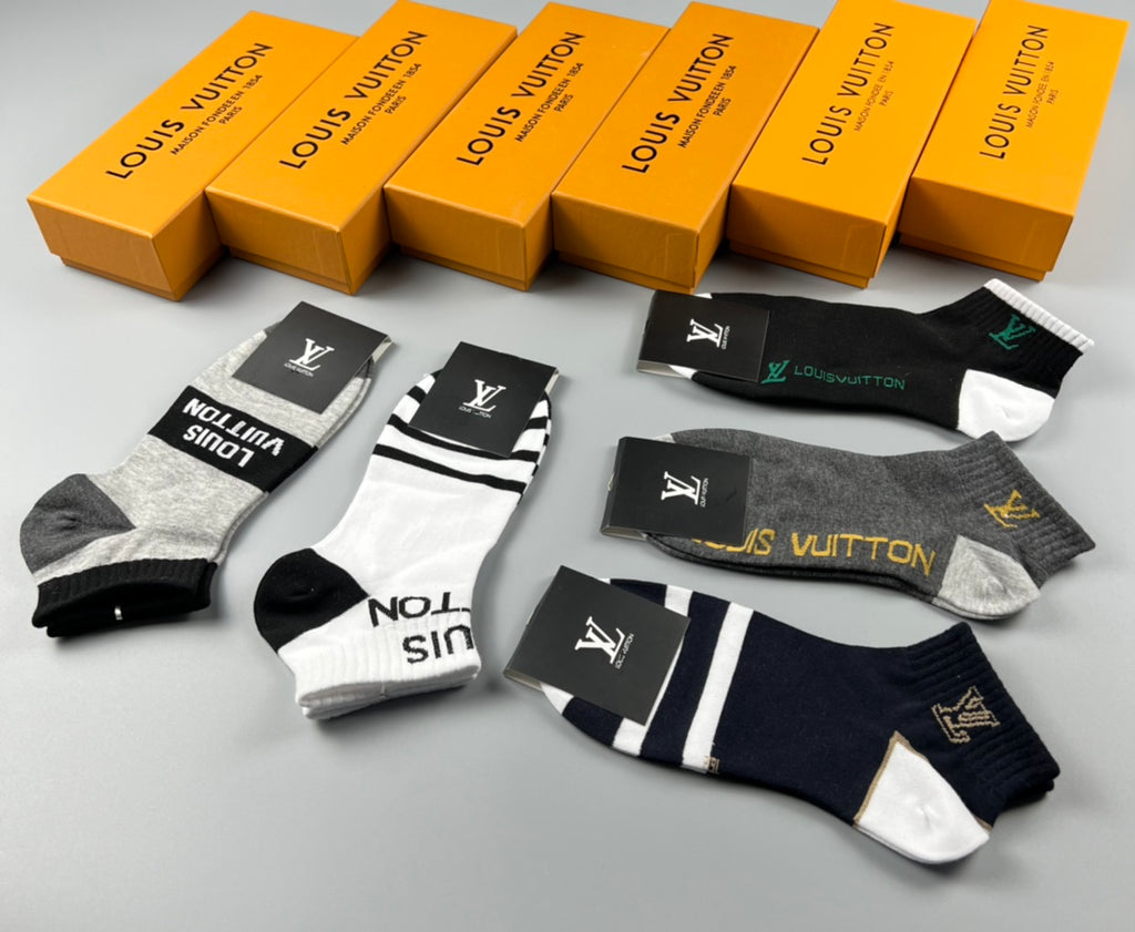 Louis Vuitton Mixed Wordmark Details Ankle Socks - 5-Pair Set
