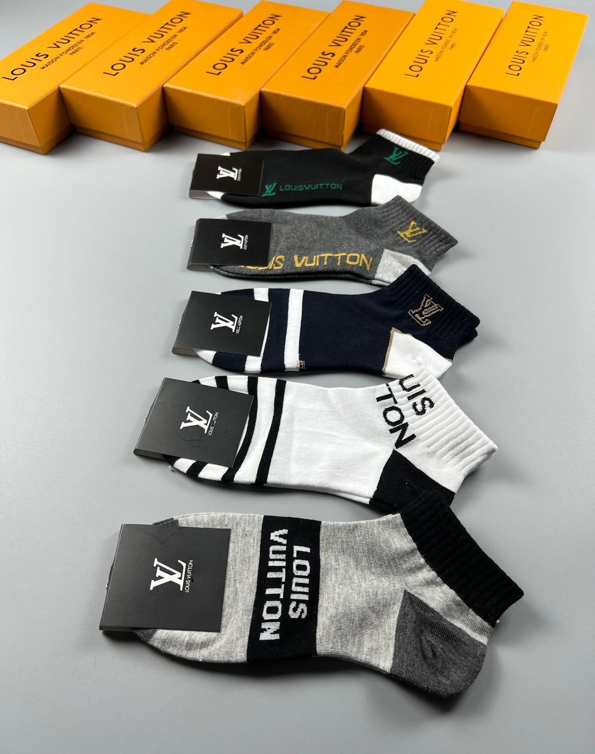 Louis Vuitton Mixed Wordmark Details Ankle Socks - 5-Pair Set