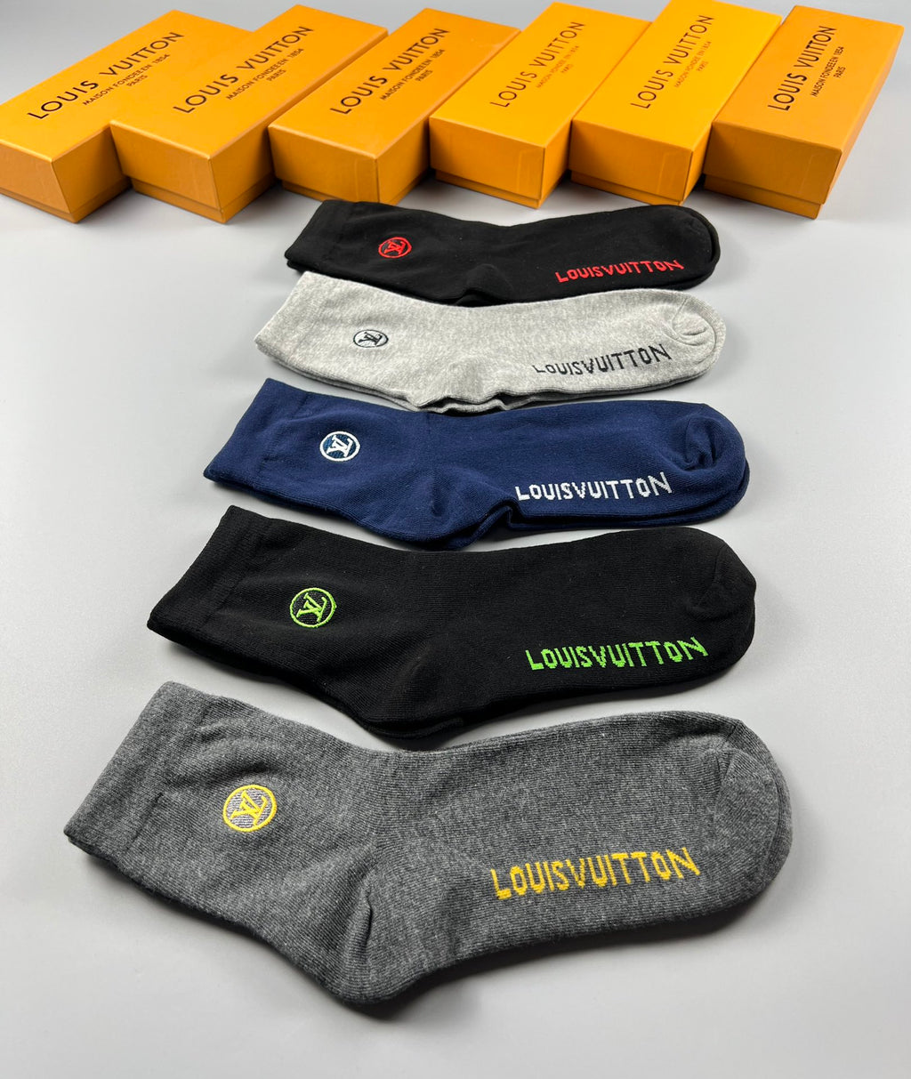 Louis Vuitton Cotton Visible Cuff, Colour And Emblem Details Crew Socks - 5-Pair Set