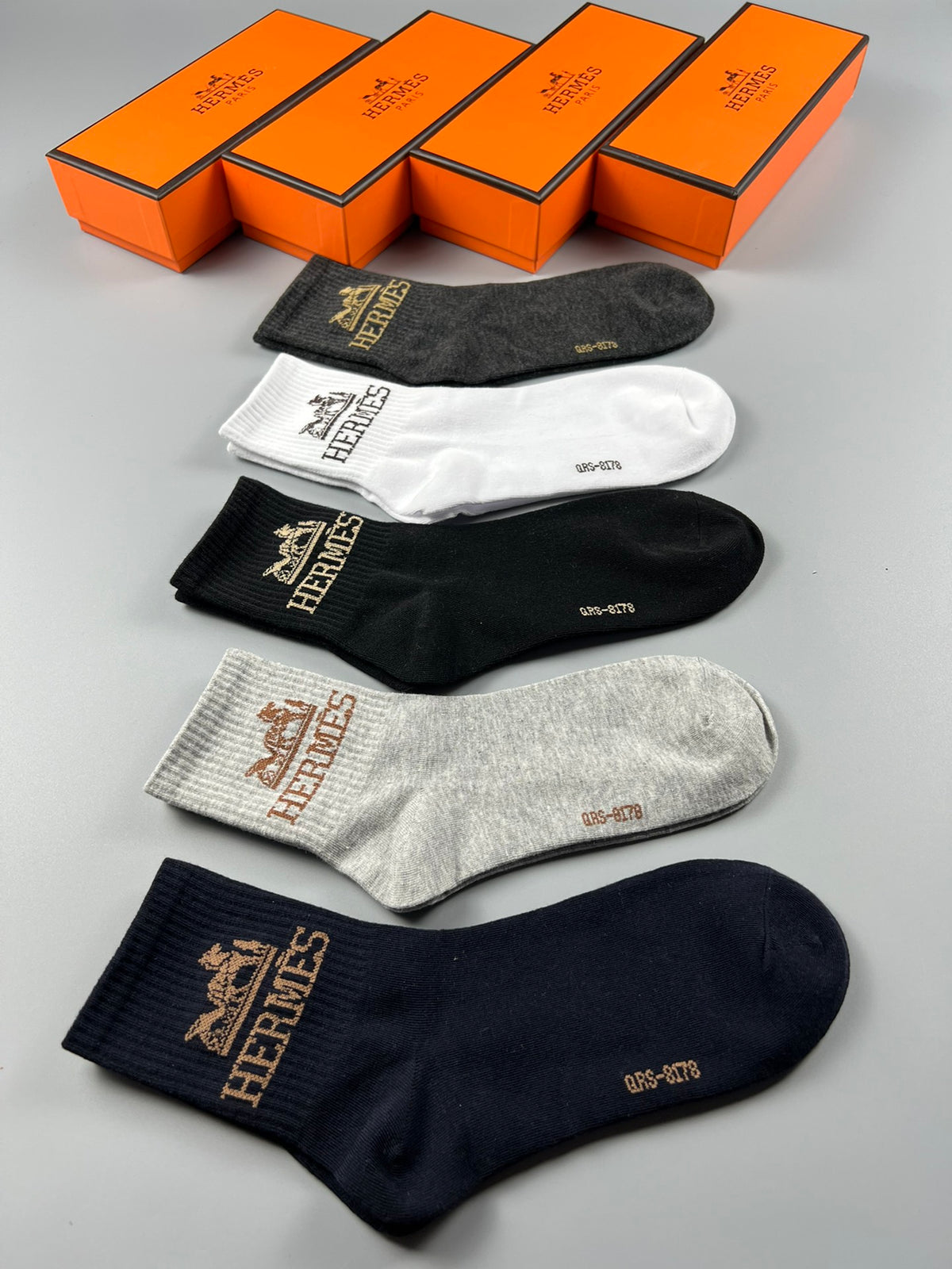 Hermes Cotton Crew Socks - 5-Pair Pack