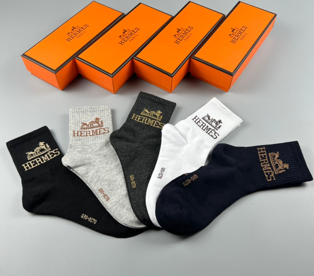 Hermes Cotton Crew Socks - 5-Pair Pack