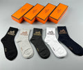 Hermes Contrast Emblem Details Crew Socks - 5-Pair Set