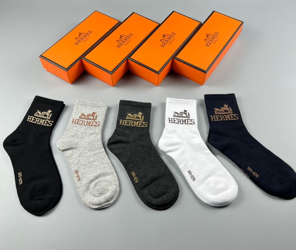 Hermes Cotton Crew Socks - 5-Pair Pack
