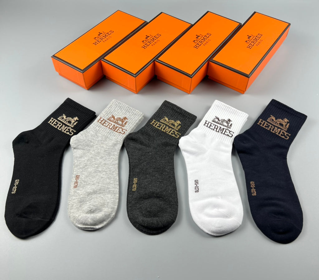 Hermes Cotton Crew Socks - 5-Pair Pack