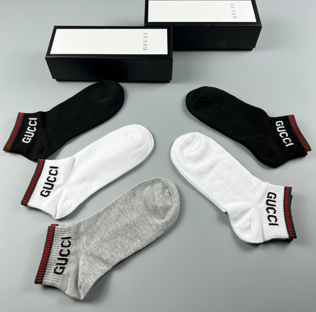 Gucci Red-And-Green Stripe Details No-Show Socks - 5-Pair Set
