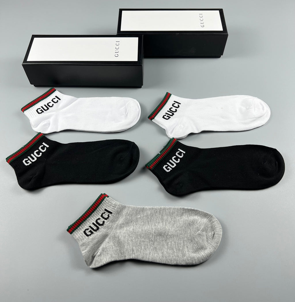 Gucci Red-And-Green Stripe Details No-Show Socks - 5-Pair Set