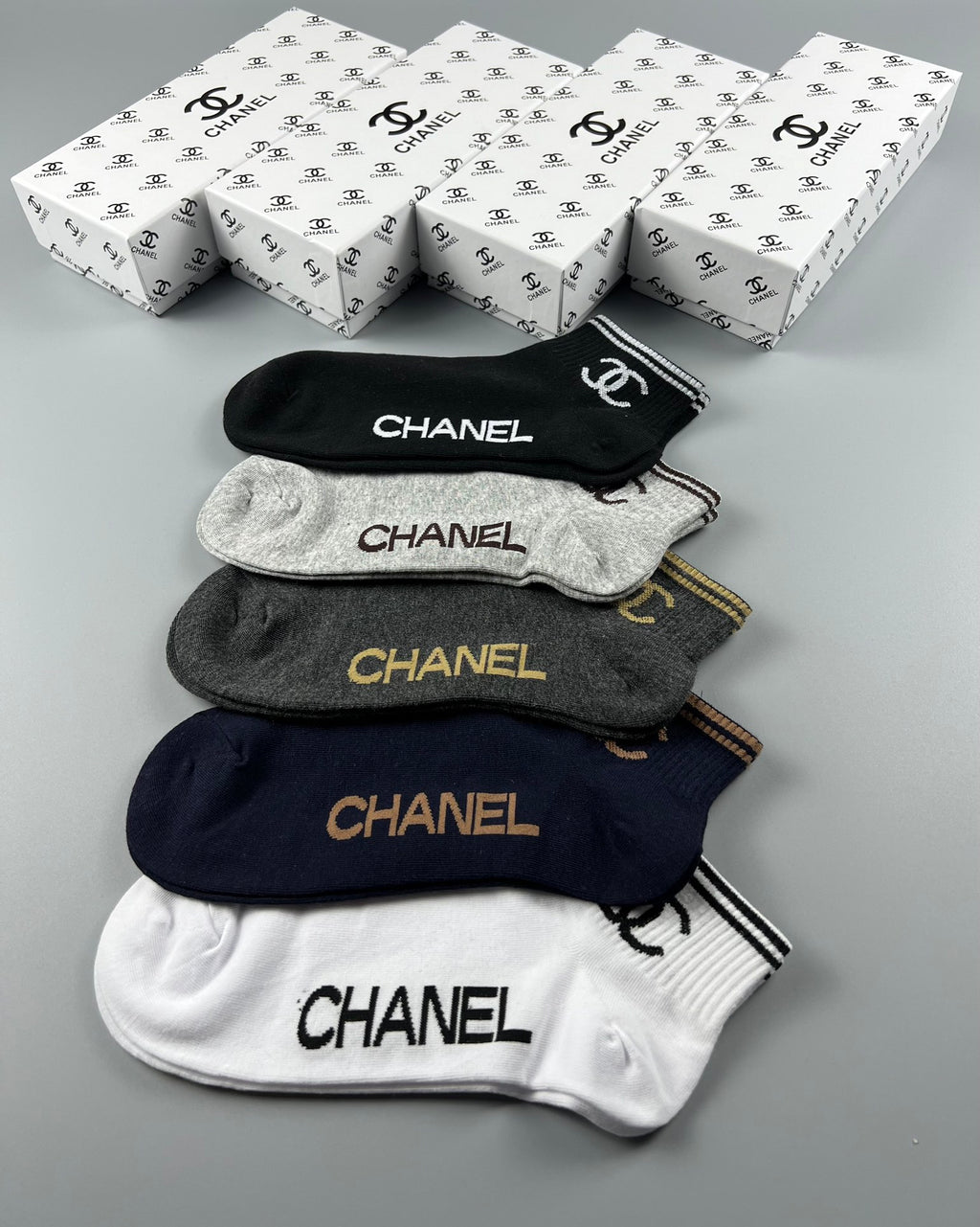 Chanel Logo Details No-Show Socks - 5-Pair Set