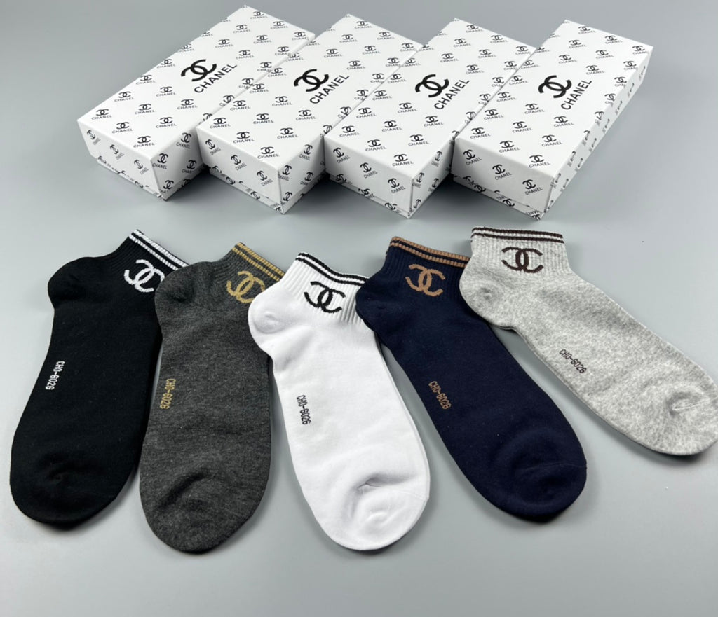 Chanel Wordmark Details No-Show Socks - 5-Pair Set
