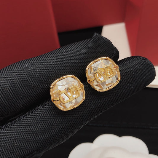 Signature Emblem Crystal-Accent Stud Earrings – White main product view