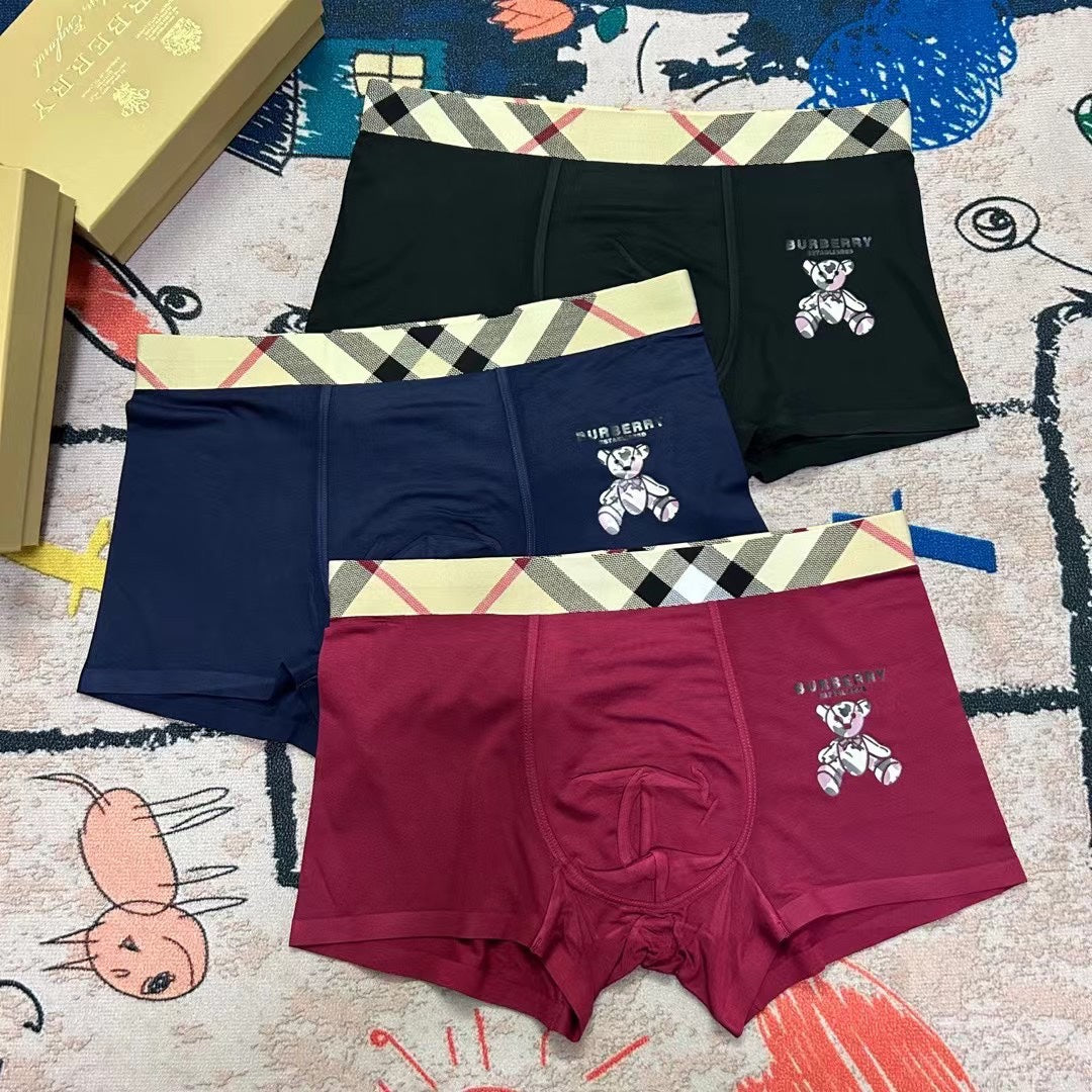 Burberry Horse Graphics And Check-Inspired Waistbands Men's Boxer Briefs - 3-Piece Box