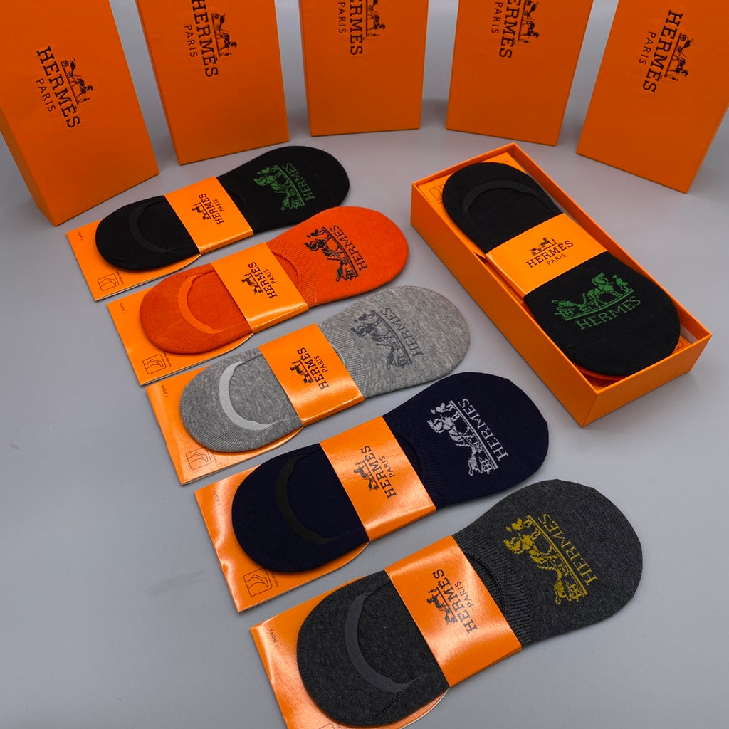 Hermes Visible Branded Cuff Or Emblem Details No-Show Socks - 5-Pair Set