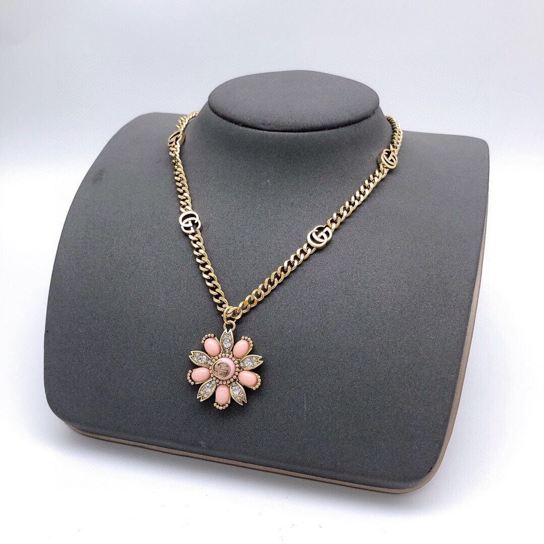 Floral Pendant Necklace in Polished Metal-Tone – Design 007 styled product view