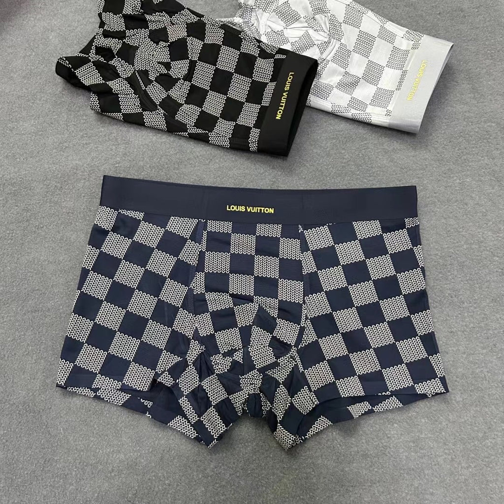 Louis Vuitton Black, White And Navy Checker-Pattern Boxer Briefs Men's Boxer Briefs - 3-Piece Box