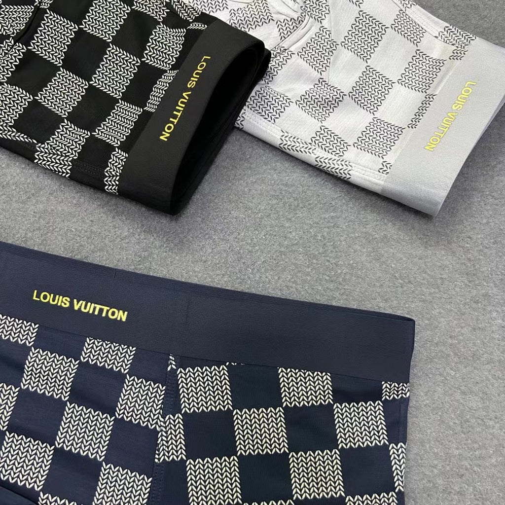 Louis Vuitton Black, White, Navy And Grey Checkerboard Boxer Men's Boxer Briefs - 3-Piece Box