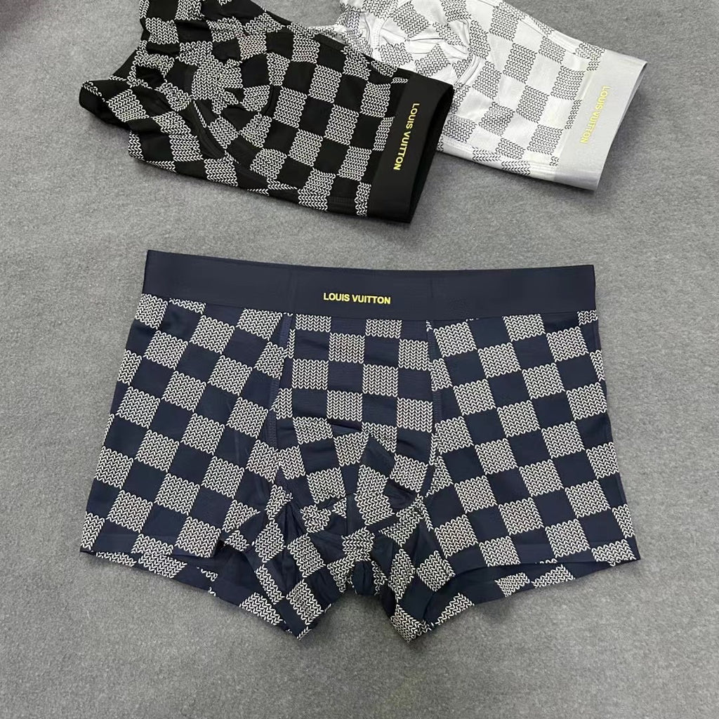 Louis Vuitton Black, White, Navy And Grey Checkerboard Boxer Men's Boxer Briefs - 3-Piece Box