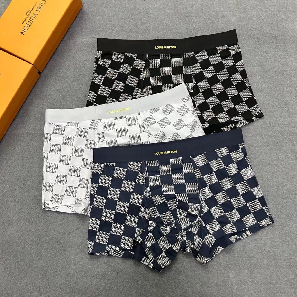 Louis Vuitton Black, White, Navy And Grey Checkerboard Boxer Men's Boxer Briefs - 3-Piece Box