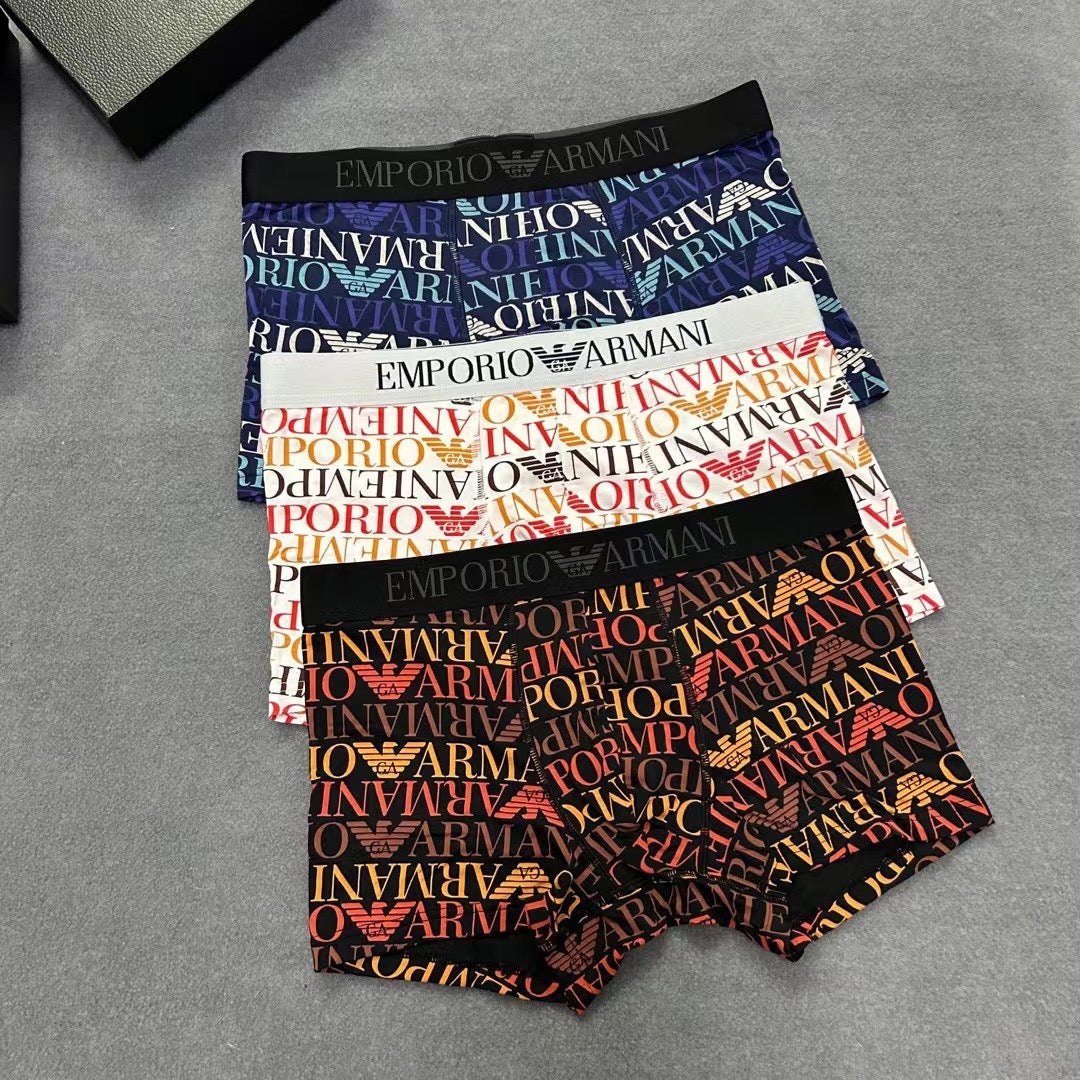 Armani Modal Multicolour All-Over Lettering Men's Boxer Briefs - 3-Piece Box