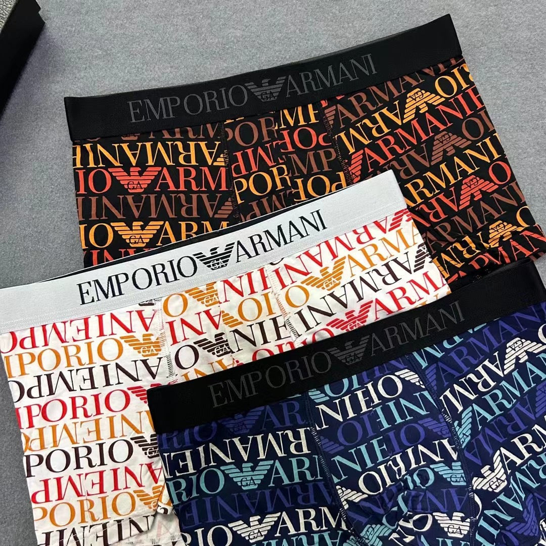 Armani Modal Multicolour All-Over Lettering Men's Boxer Briefs - 3-Piece Box