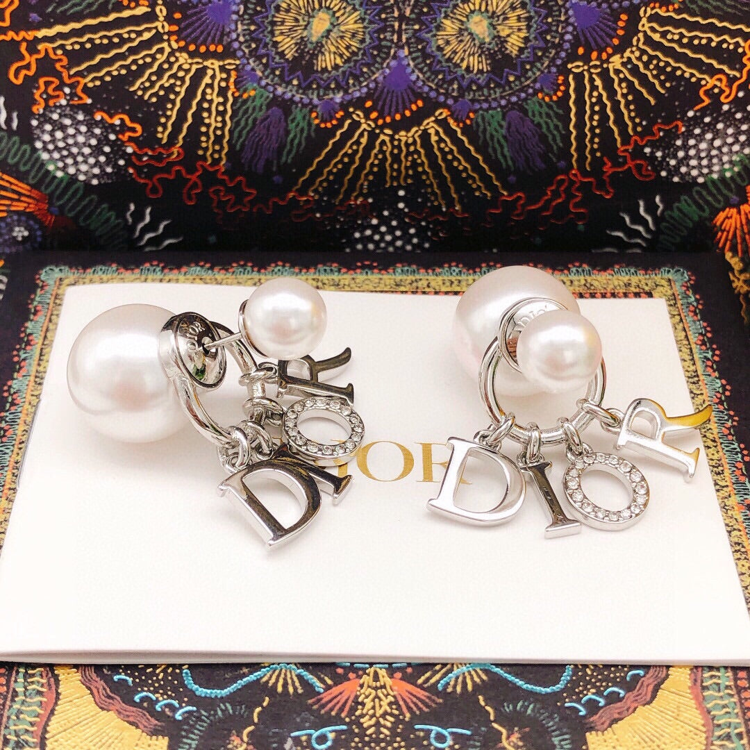 Pearl-Style Motif Statement Earrings in Silver-Tone with Pearl-Style Detail – Design 002 styled view