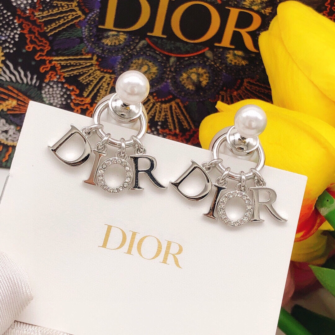 Pearl-Style Motif Statement Earrings in Silver-Tone with Pearl-Style Detail – Design 002 front view