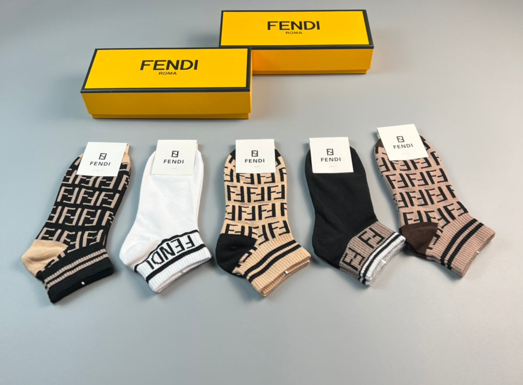 Fendi FF Monogram Ankle Socks - Box of 5 Pairs