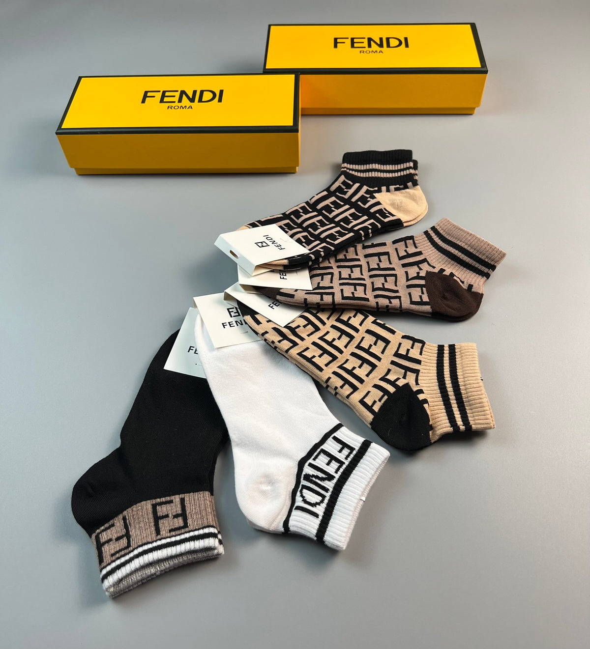 Fendi Repeating Letter Motifs Ankle Socks - 5-Pair Set