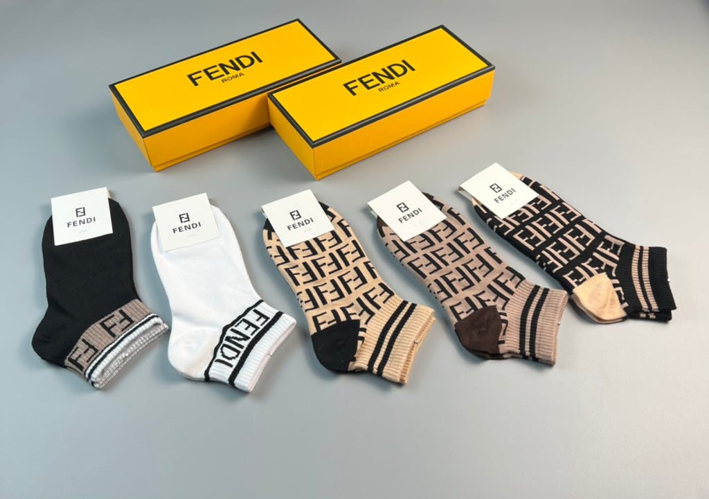 Fendi Repeating Letter Patterns Ankle Socks - 5-Pair Set