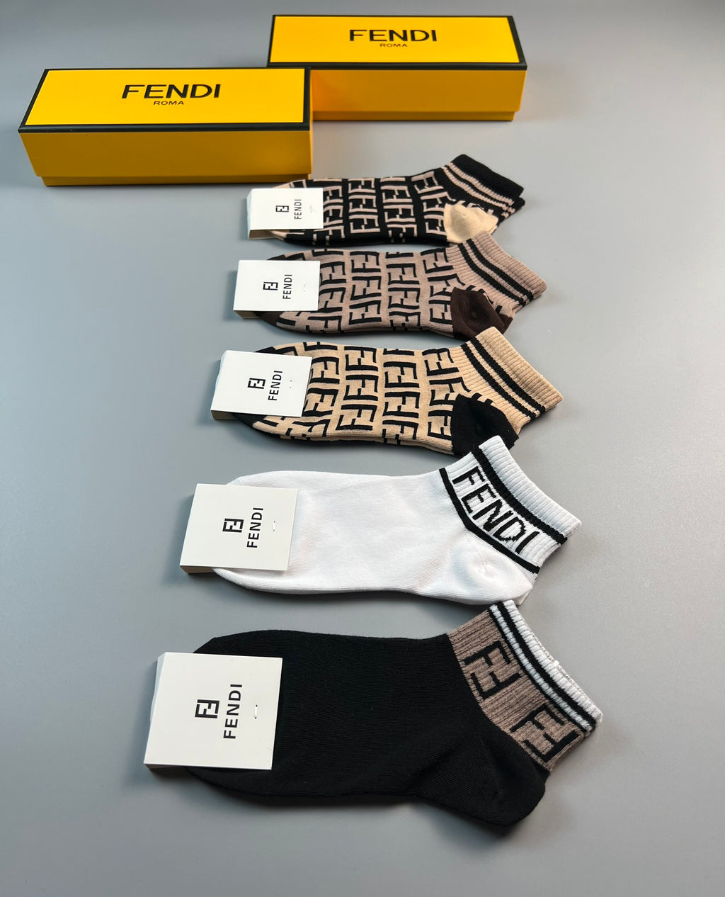 Fendi Monogram Ankle Socks - 5-Pair Box