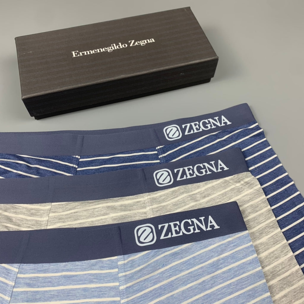 Zegna Striped Boxer Briefs In Navy, Grey And Men's Boxer Briefs - 3-Piece Box