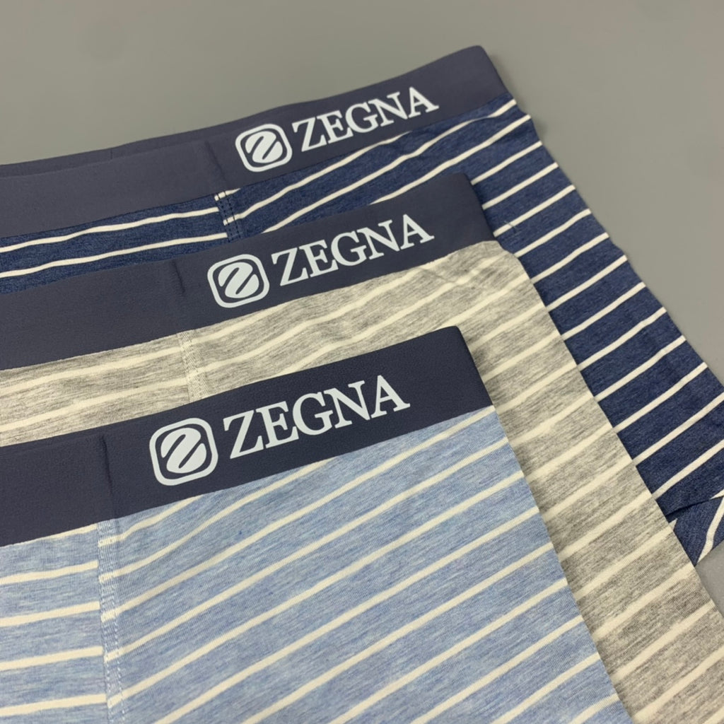 Zegna Striped Boxer Briefs In Navy, Grey And Men's Boxer Briefs - 3-Piece Box