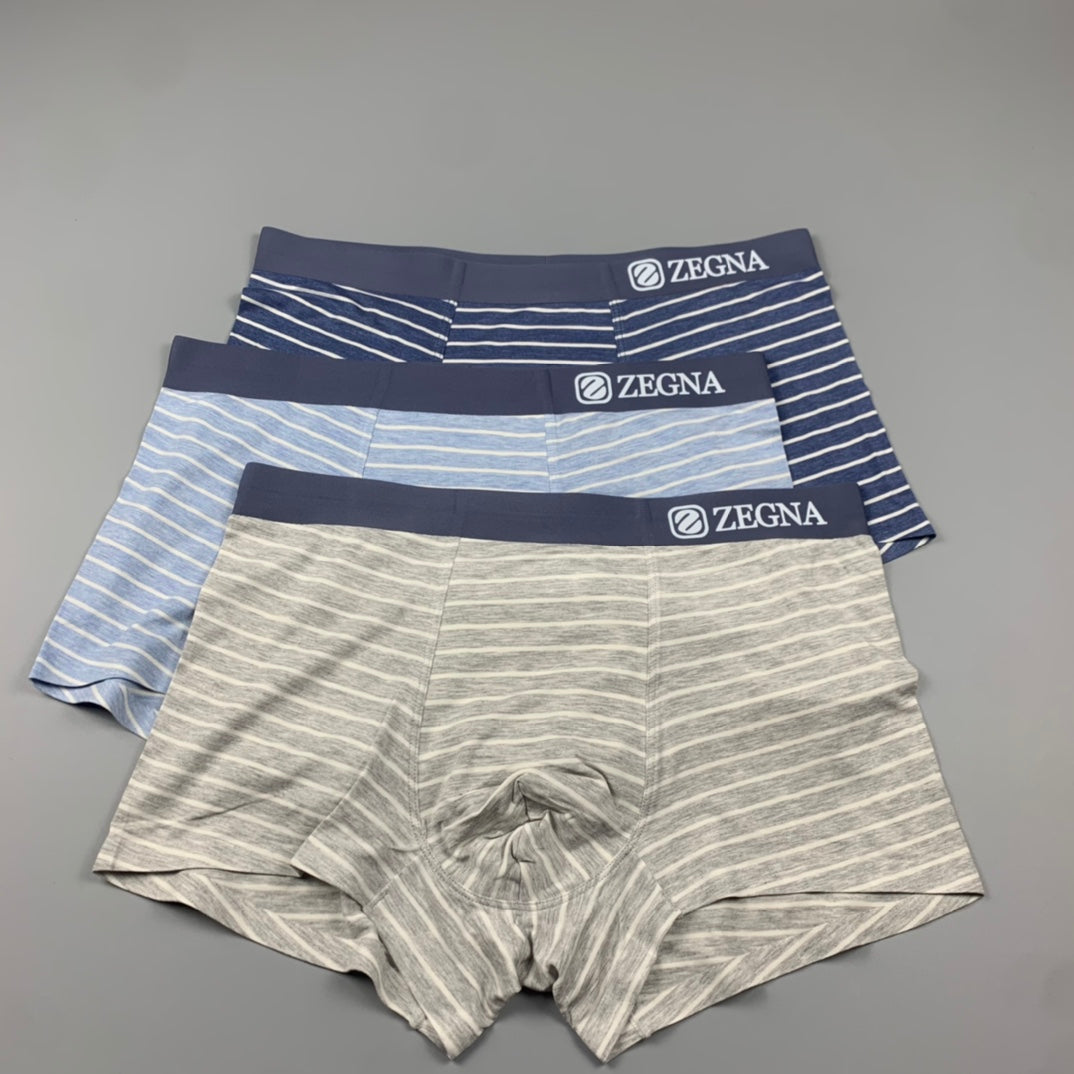 Zegna Striped Boxer Briefs In Navy, Grey And Men's Boxer Briefs - 3-Piece Box