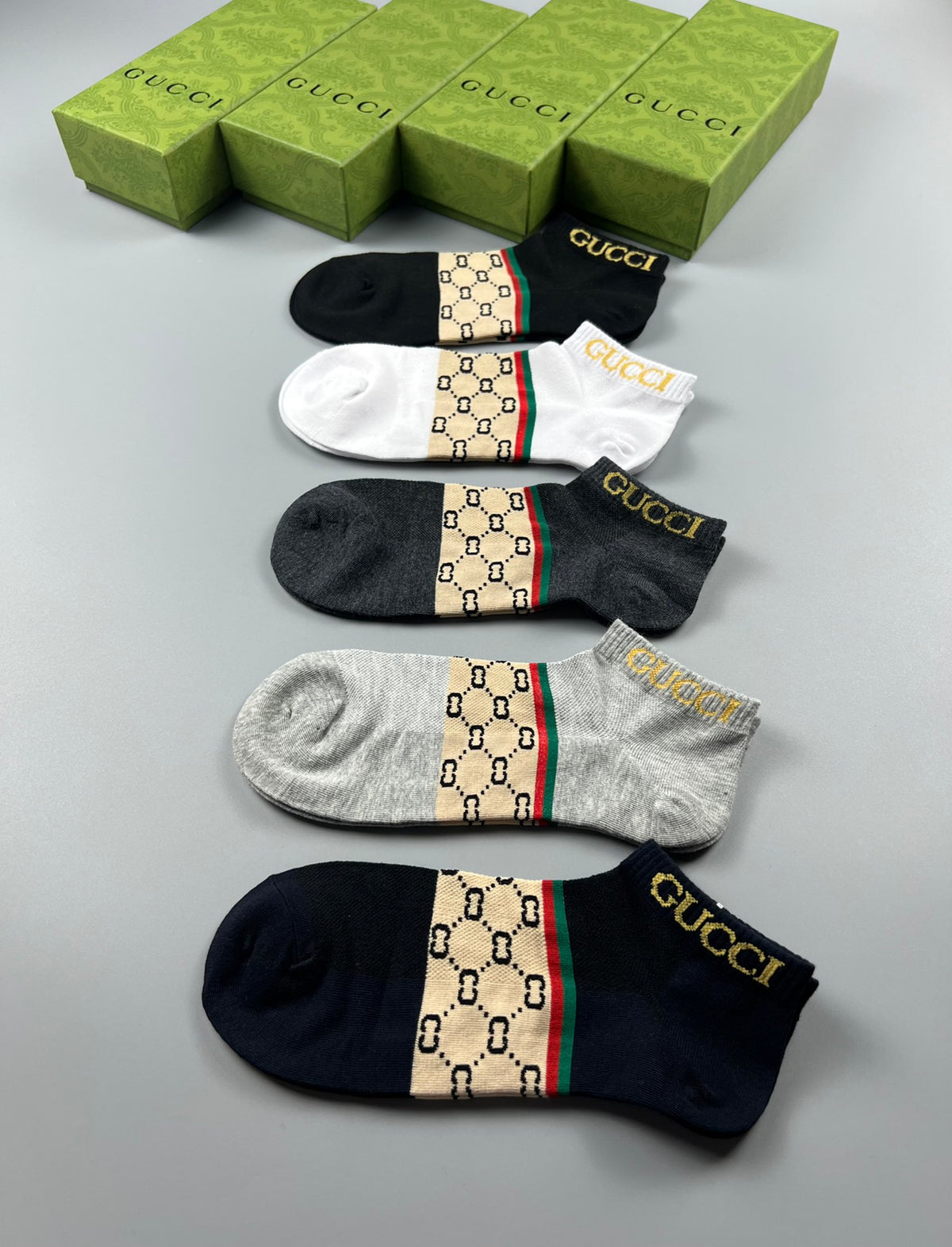 Gucci Monogram-Style Panels No-Show Socks - 5-Pair Set