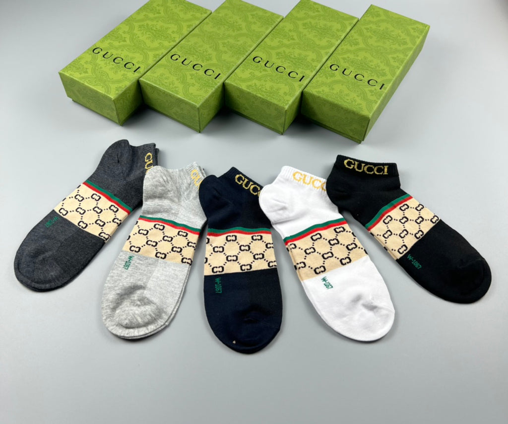 Gucci Check-Inspired Panels No-Show Socks - 5-Pair Set