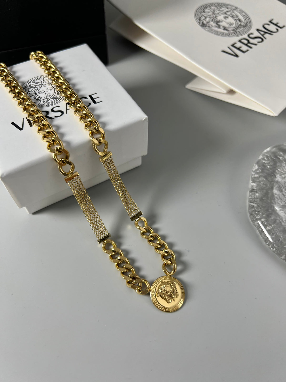 Medusa Head Pendant Necklace in Polished Metal-Tone – Design 06 front product view