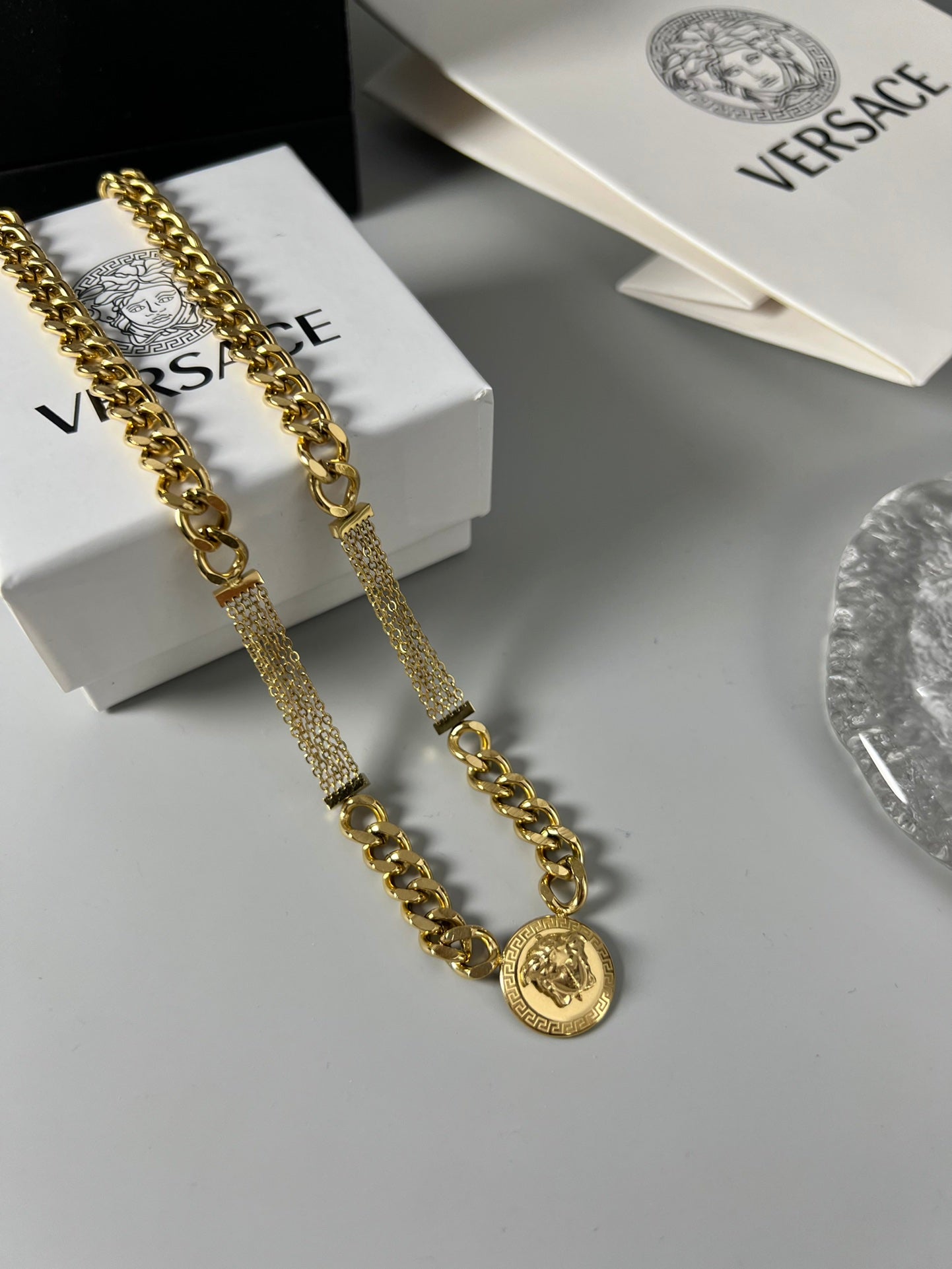 Medusa Head Pendant Necklace in Polished Metal-Tone – Design 03 front product view