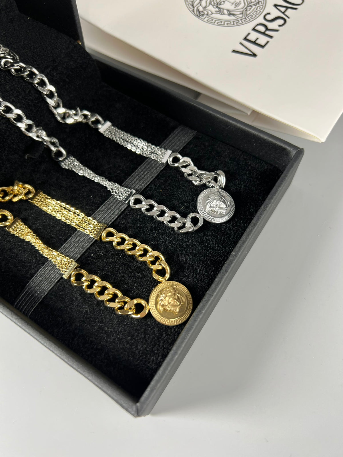 Medusa Head Pendant Necklace in Polished Metal-Tone – Design 06 detail view