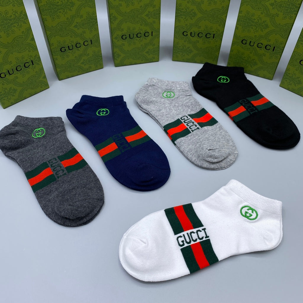 Gucci Red-And-Green Stripe Panels Ankle Socks - 5-Pair Set