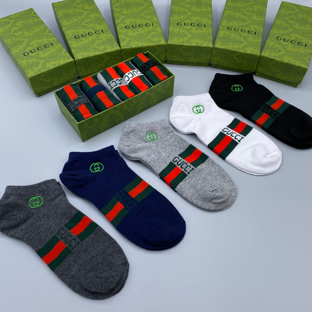 Gucci Green-And-Red Stripe Details No-Show Socks - 5-Pair Set