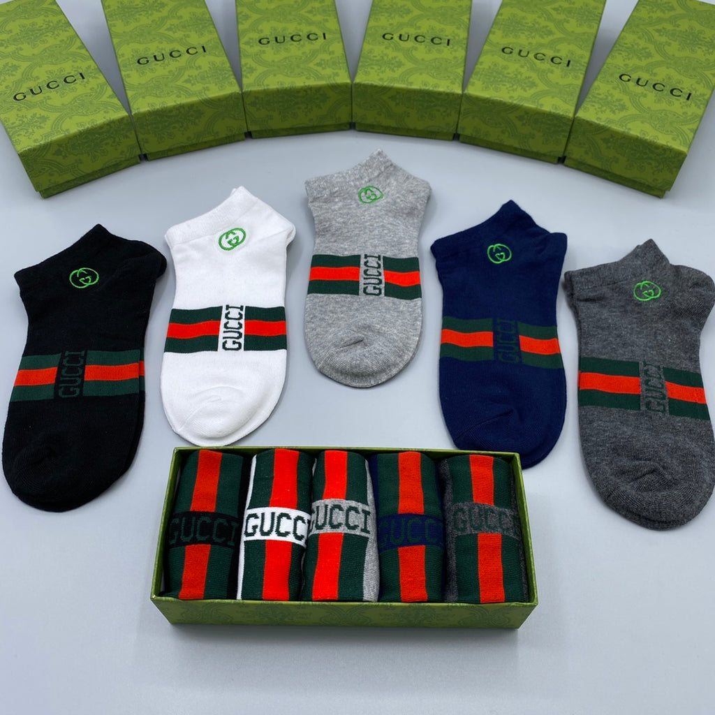 Gucci Logo No-Show Ankle Socks - 5-Pair Box