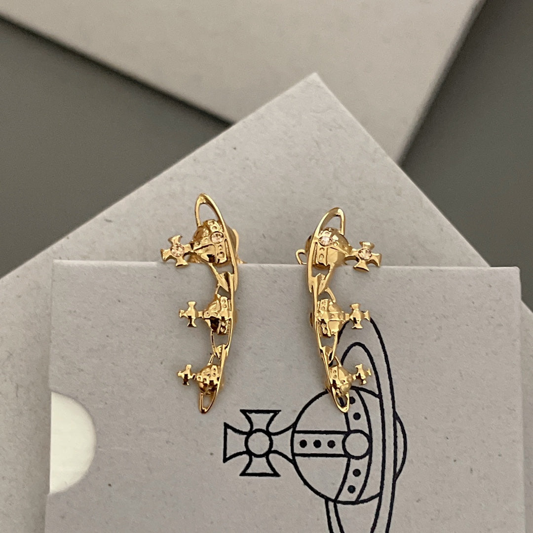 Triple Orb Stud Earrings in Polished Metal-Tone side detail