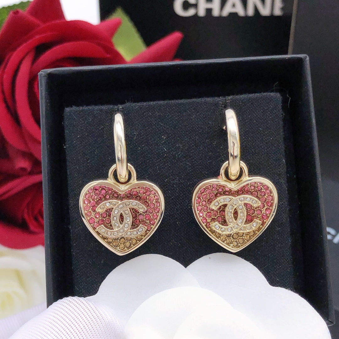 Heart Crystal-Accent Statement Earrings – Heart Detail – Design 003 main product view