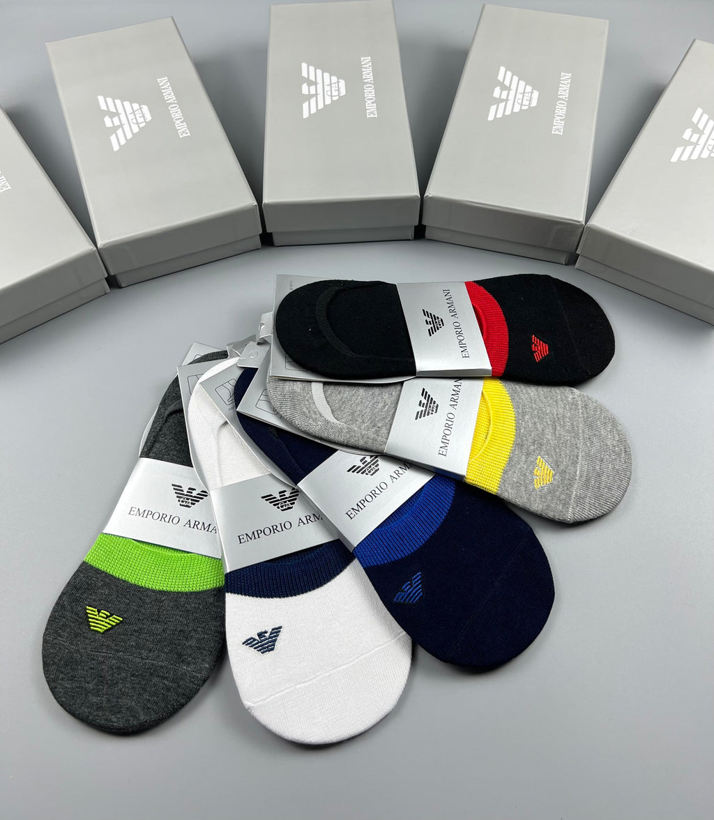 Emporio Armani Cotton Visible Colour, Cuff And Emblem Details No-Show Socks - 5-Pair Set