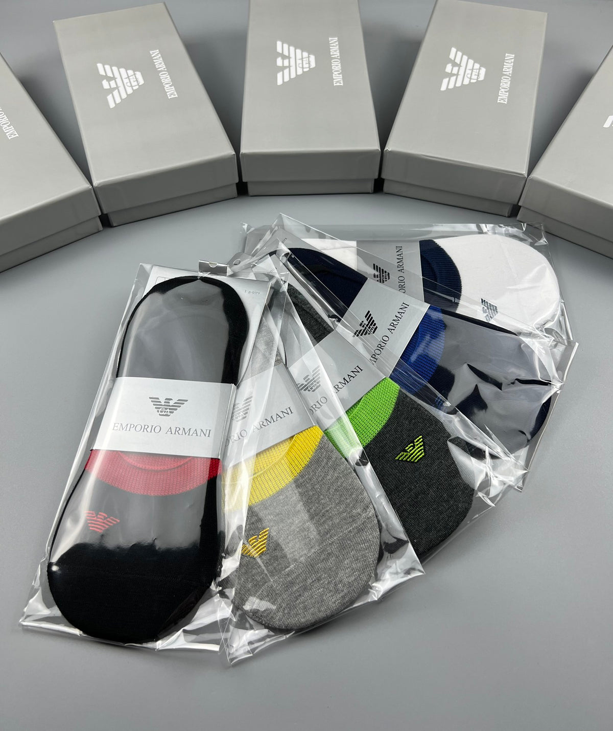 Emporio Armani Cotton Visible Colour, Cuff And Emblem Details No-Show Socks - 5-Pair Set
