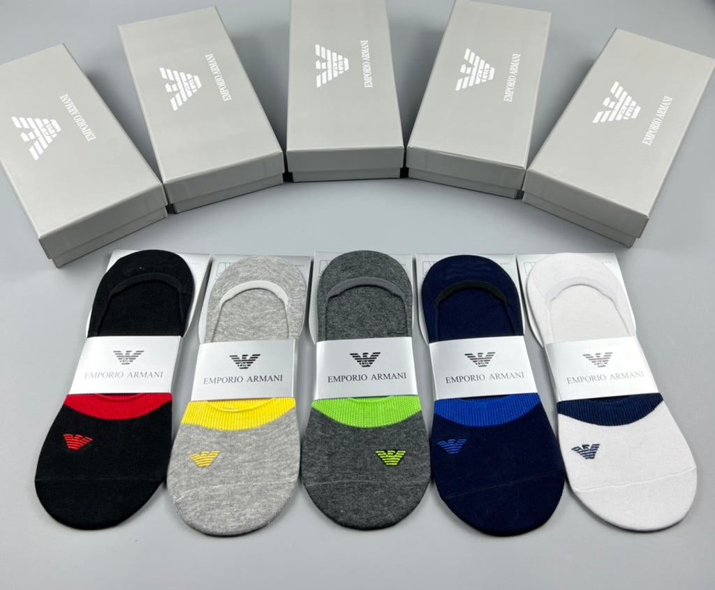 Emporio Armani Cotton Visible Colour, Cuff And Emblem Details No-Show Socks - 5-Pair Set