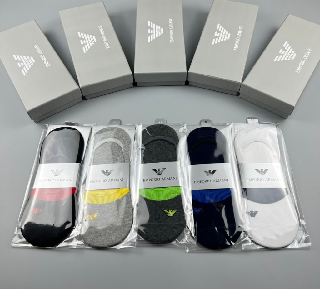 Emporio Armani Cotton Visible Colour, Cuff And Emblem Details No-Show Socks - 5-Pair Set