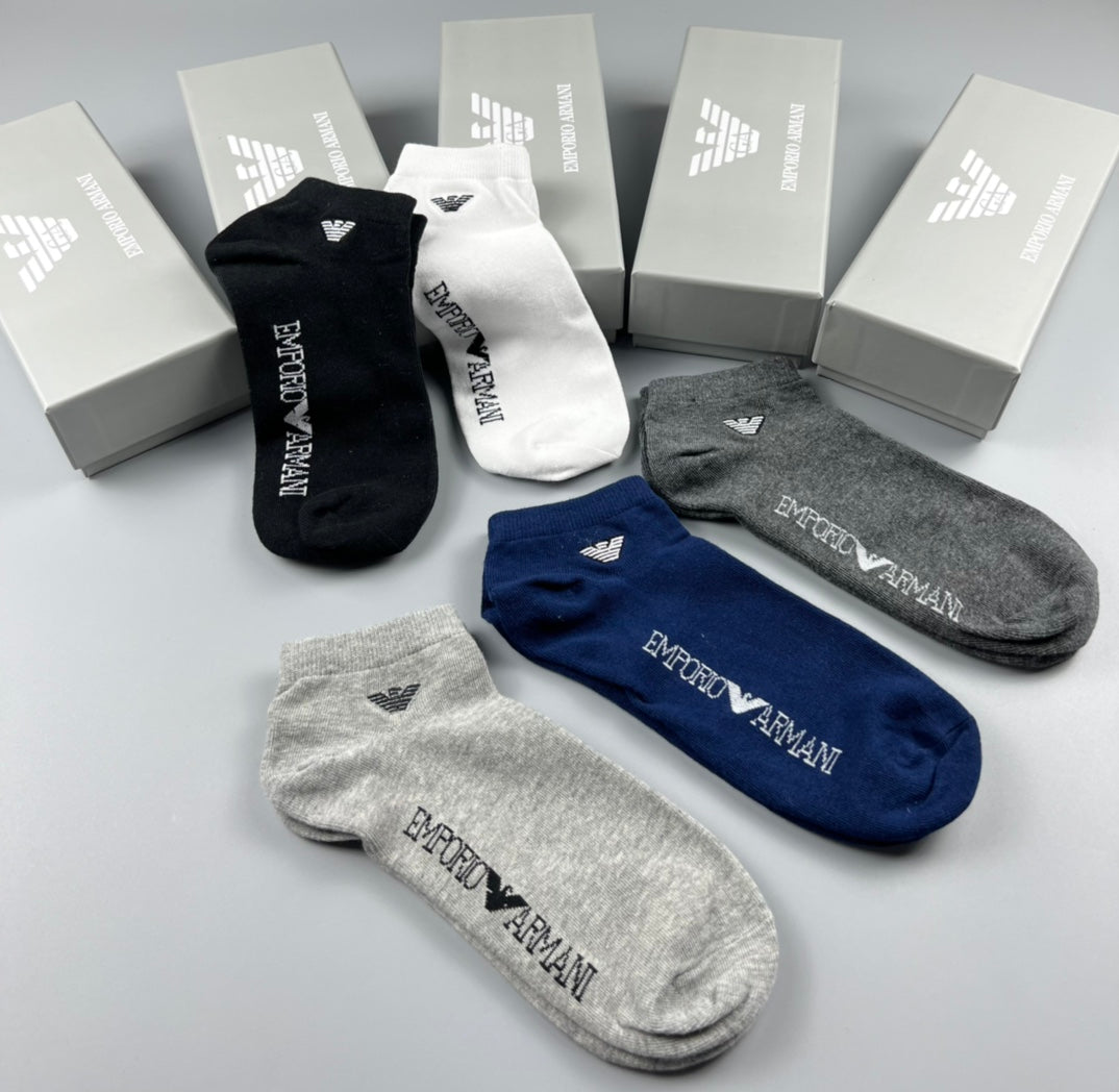 Emporio Armani Cotton Clean Wordmark Details No-Show Socks - 5-Pair Set