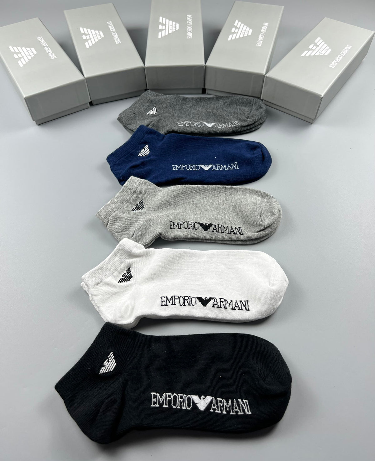 Emporio Armani Cotton Clean Wordmark Details No-Show Socks - 5-Pair Set